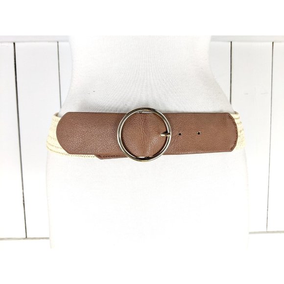 Wide tan/light brown stretch canvas vegan leather elastic belt - Picture 2 of 4